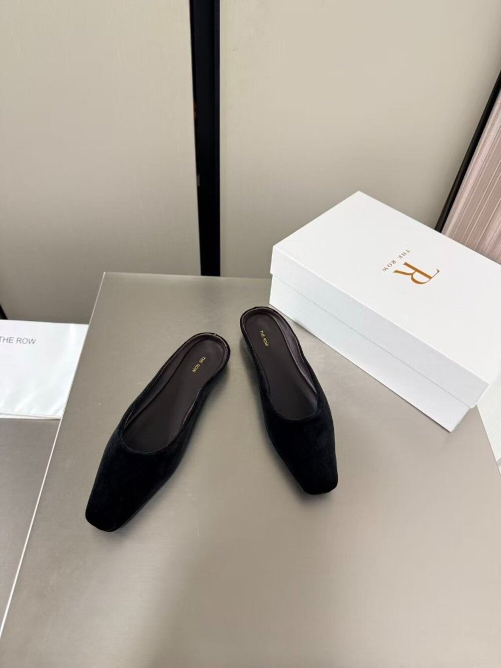 The Row Black Suede Square Toe Slip On Mule Flat - Picture 6 of 7